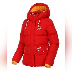 RARE $350 NEW Le Coq Spotif for Korea 85% Down Puffer Snow Jacket Hooded Women M